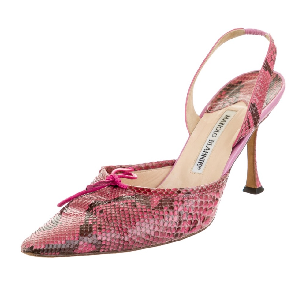 Manolo Blahnik Snakeskin Pointed Toe Sling Backs